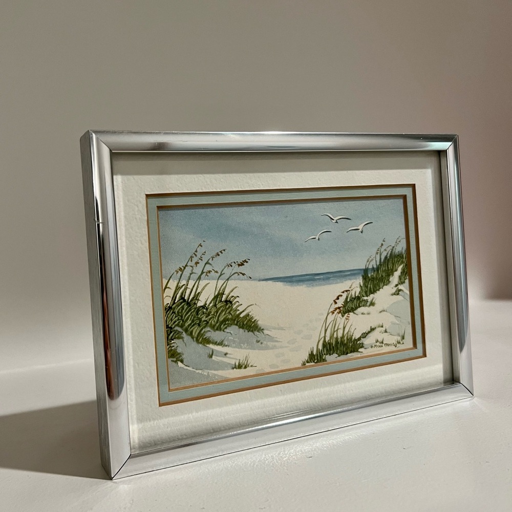 Original Watercolor Sand Dunes Painting Framed Signed By Midge Thomas 5x7